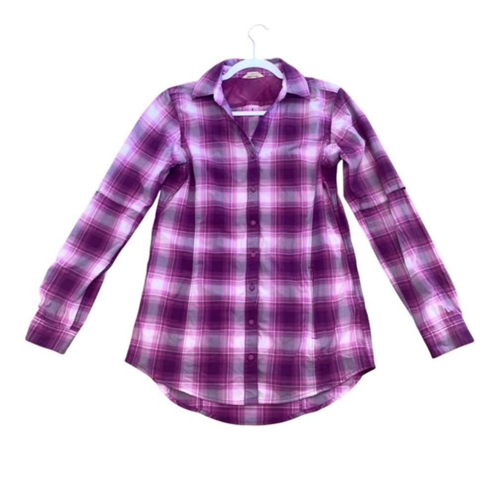 Women's Purple‎ Plaid Lightweight Collared Button Down L/S Outdoor Shirt XS